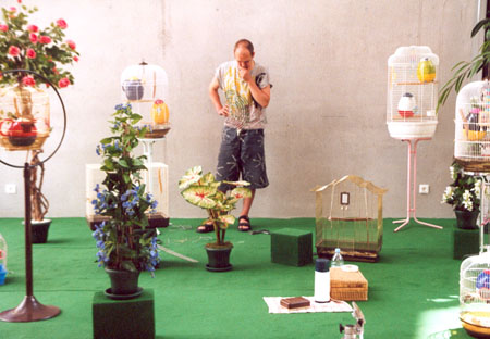 Aufbau der audio-visuellen Installation -Picknick- im Foyer der Firma Rectus